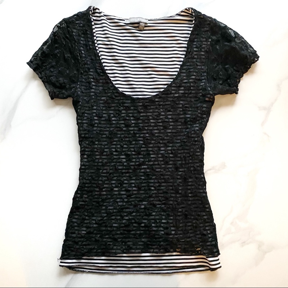 Tristan Black and white striped tee lace overlay